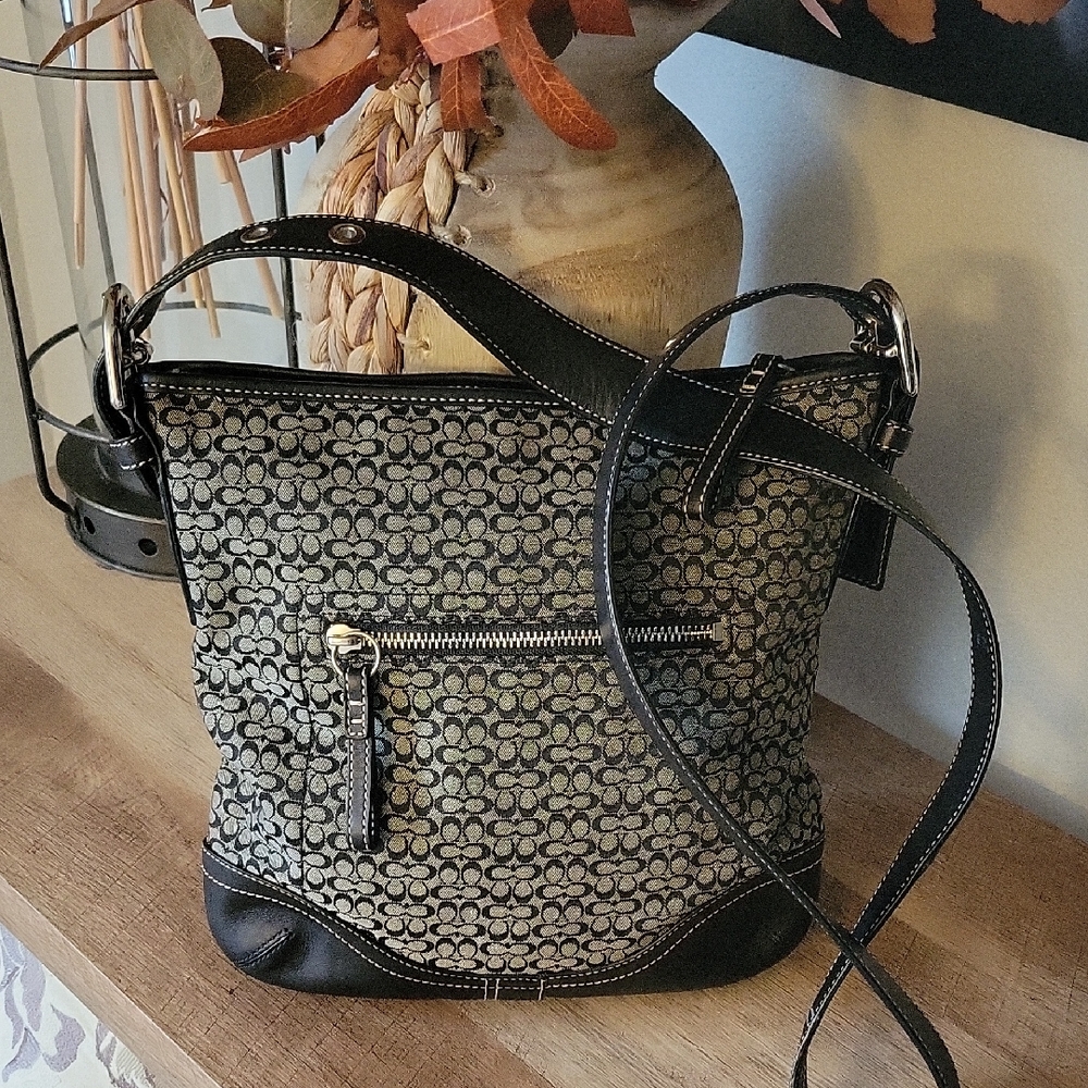 Coach Monogram Black and Gray Shoulder Bag